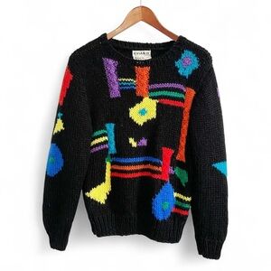 Vintage Funky Colorful Knitted by Hand Sweater